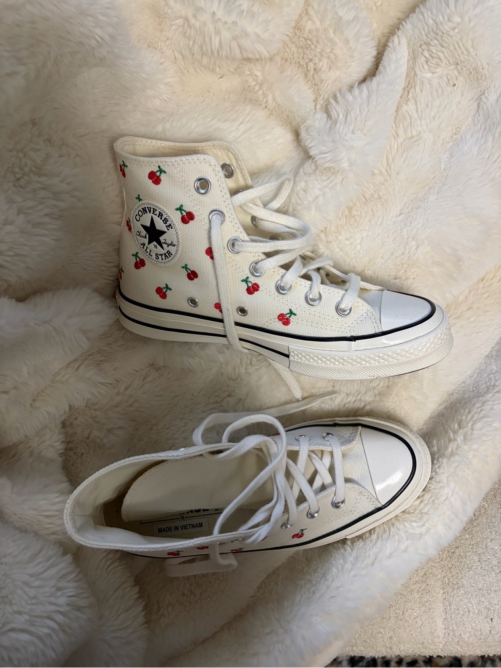Converse White High Top Sneakers with Red Cherry Print size 7